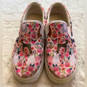 Women’s Slip-On Canvas Shoes in Pink Floral Dog Print